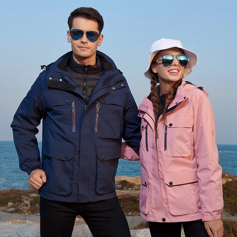 Outdoor shell down lining three in one or two-piece autumn and winter camouflage couple mountaineering clothes work clothes