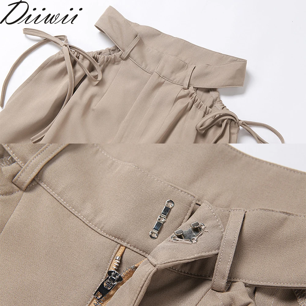 

DiiWii Womens Fashion Trend High Waist Drawstring Hollow Out Loose Fitting Slim Casual Pants