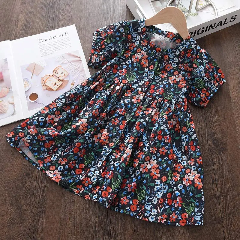 

Keelorn Girls Floral Dress Korean Fashion Toddler Girl Ruffles Party Costumes For 3-7 Years Children Short Sleeve Vestidos