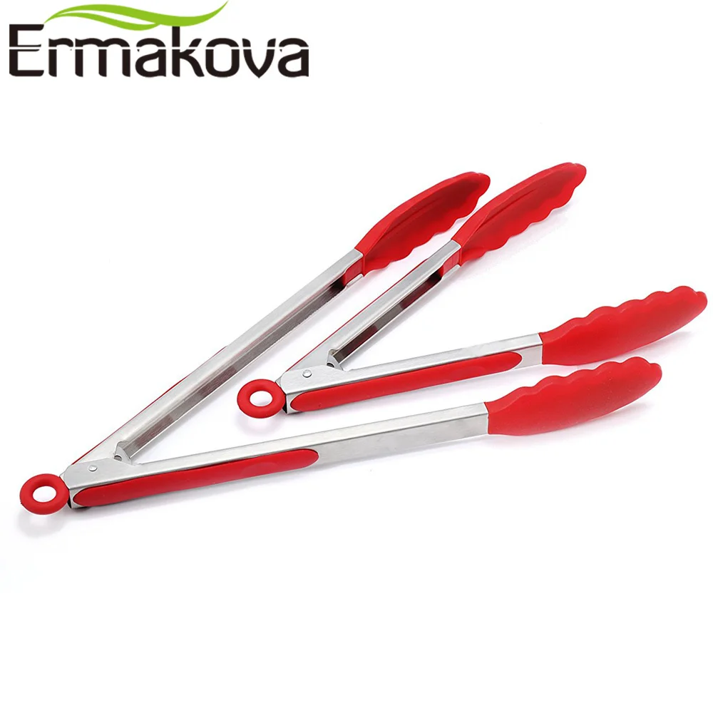 

ERMAKOVA Silicone BBQ Grilling Tong Salad Bread Serving Tong Non-Stick Kitchen Barbecue Grilling Cooking Tong with Joint Lock