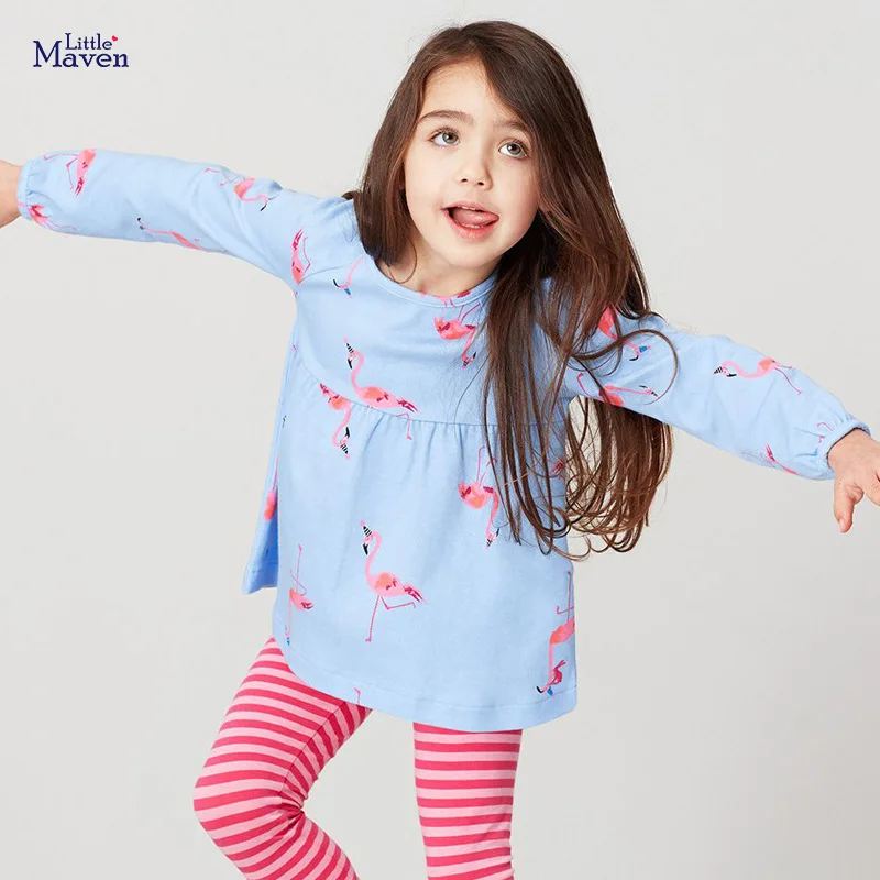 

Little Maven/брендовая одежда для маленьких девочек Новинка осени 2020 года, хлопковые топы, футболка с принтом животных одежда для малышей, детска...