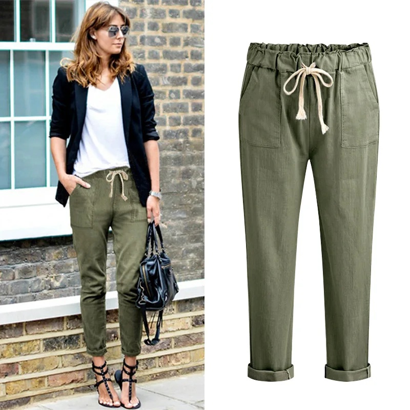 Женские шаровары большого размера плюс на шнуровке с эластичным поясом летние