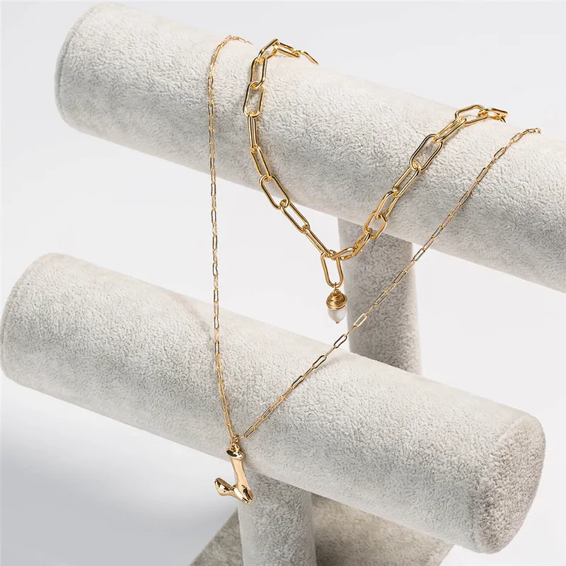 

Charm Gold Metal Bamboo 26 Letter Alphabet A-Z Minimalist Initial Pendant Necklace Fashion Link Chain For Women Jewelry