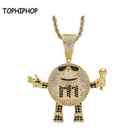 tophiphop cartoon character m bean pendants necklace hip hop micro paved aaa cz stone bling iced out microphone rapper jewelry