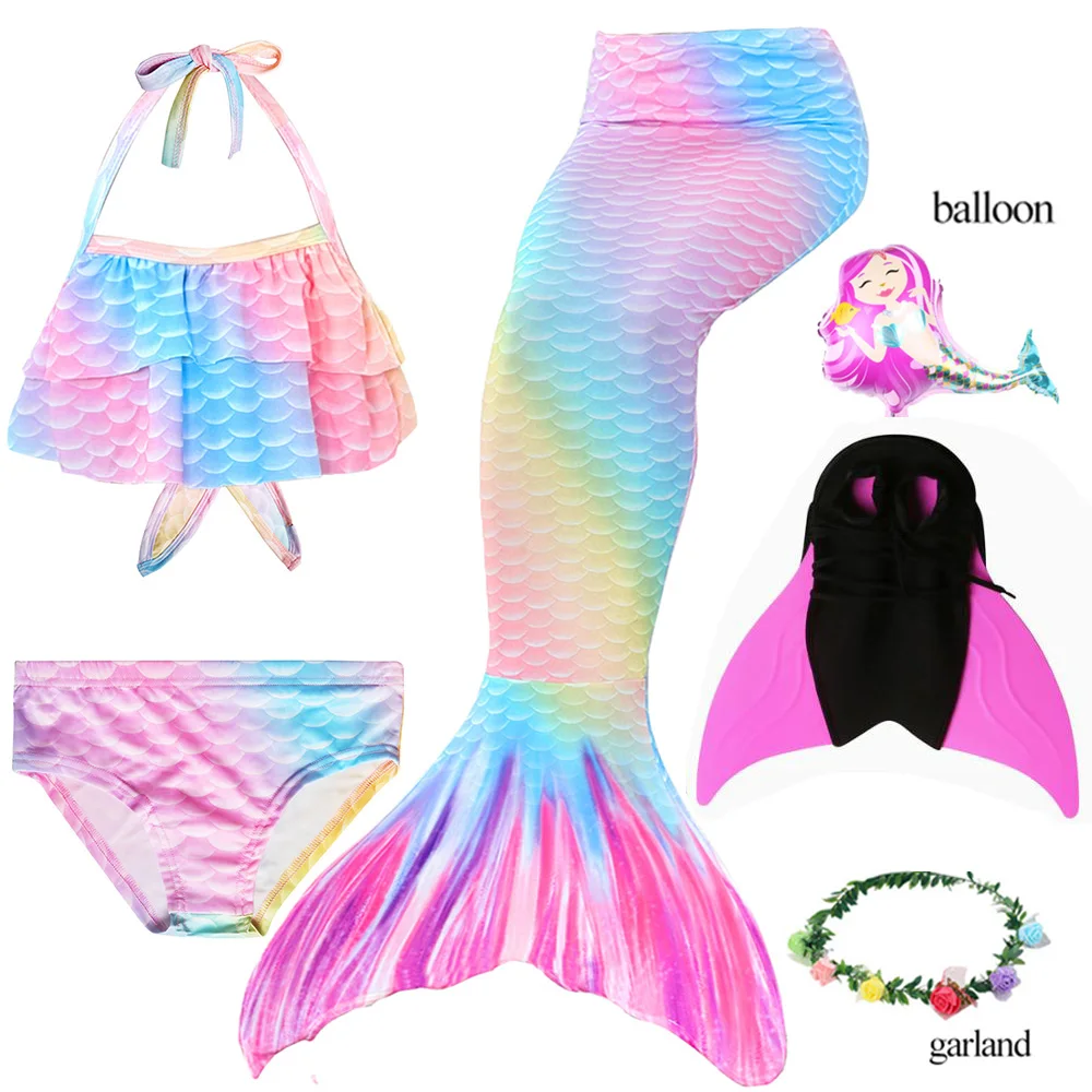 Детский купальник бикини с радужными хвостиками Русалочки костюм для девочек