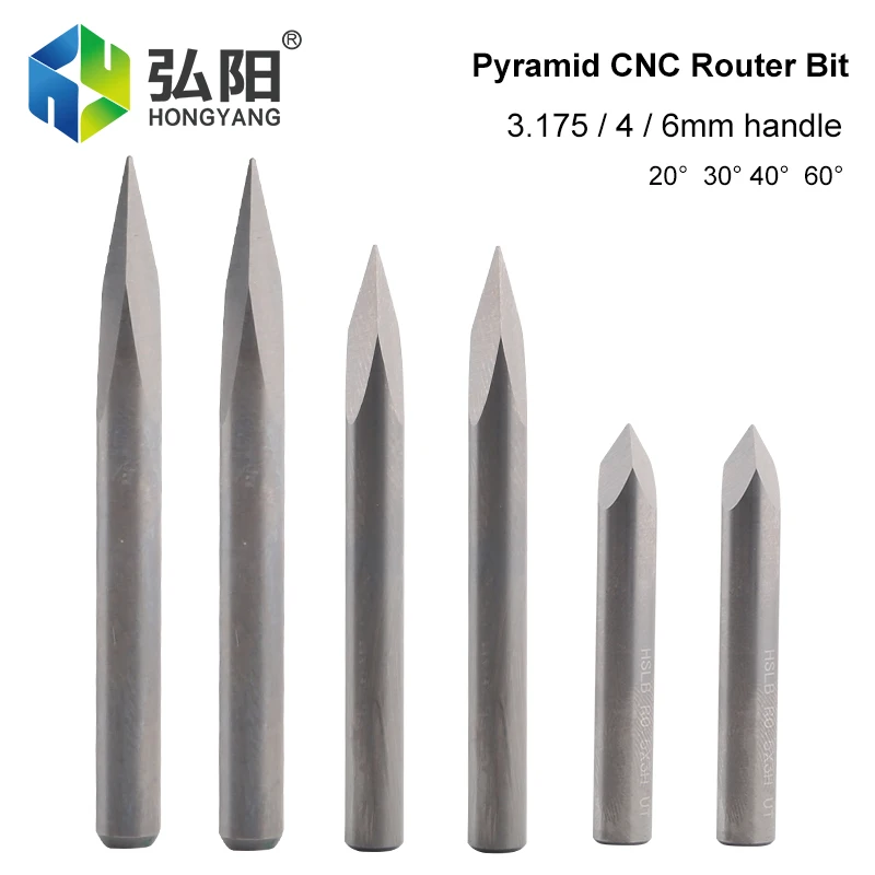 1pcs 3.175/4/6mm Shank 3 Edge PCB End Mill 20/30/40/60 Degree Tip 0.2 0.3mm CNC Wood Carving Relief Milling Cutter 3D Milling
