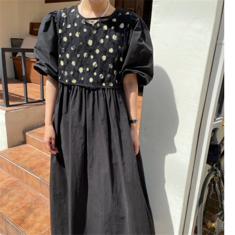 

Summer Mini Dress Women Puff Sleeve Korean Fairy Dress Bows Chiffon Elegant Vintage Party Dress A597