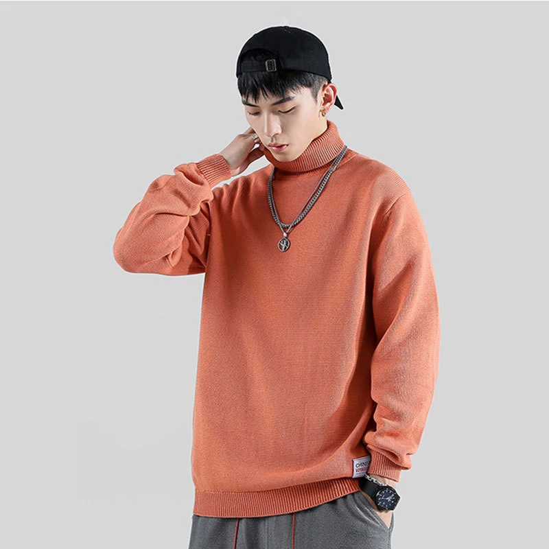 

RHYMONSTER 2021 New Soild Color Knitted Pullover Turtleneck Sweaters Long Sleeve Knitwear Sweater Tops Hip Hop Casual Streetwear