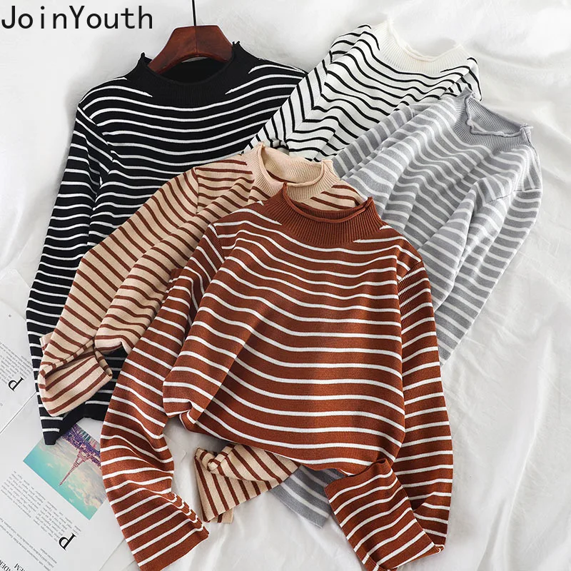 JoinYouth полуводолазка в полоску модные женские свитера универсальные повседневные