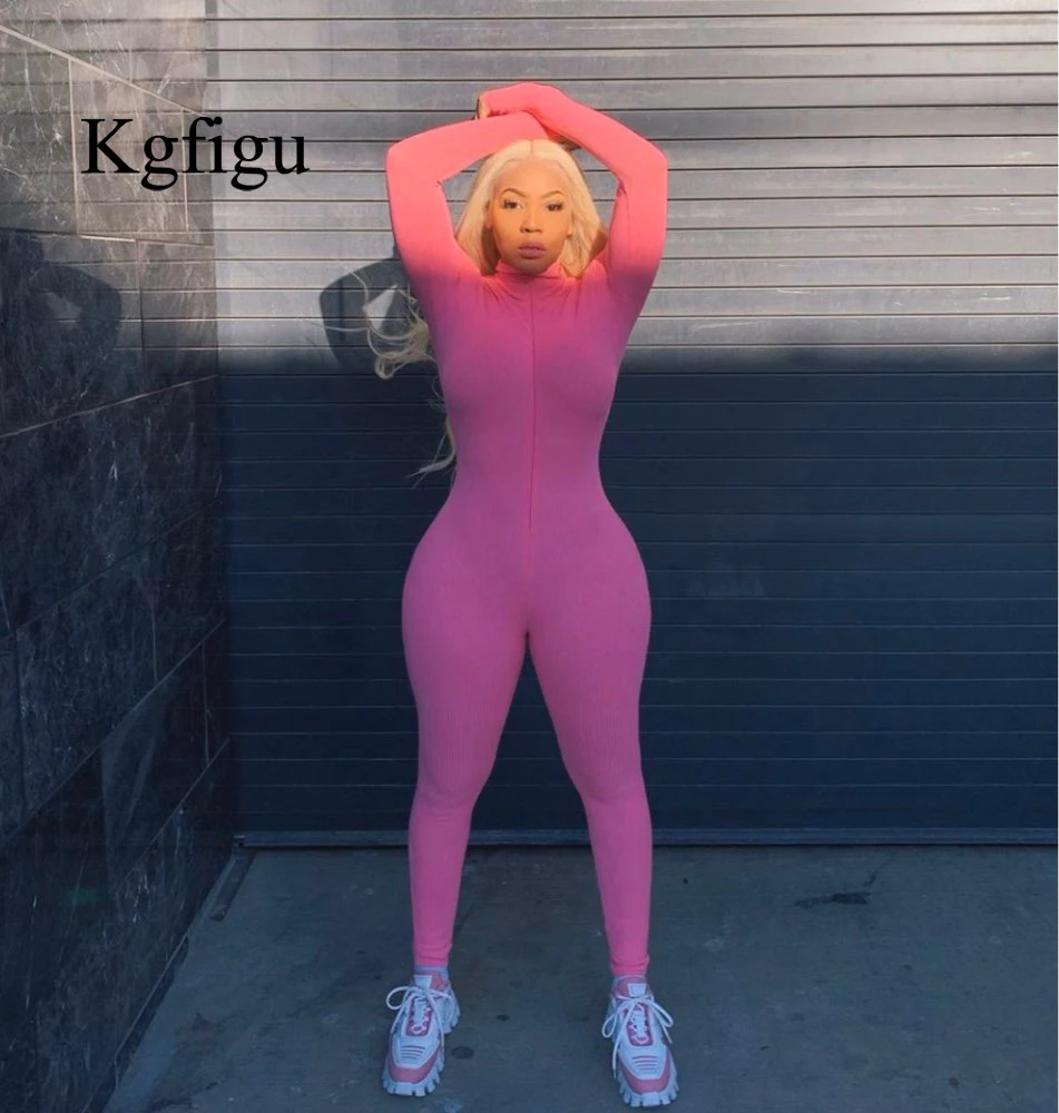 KGFIGU 2020 Новое поступление розовый ребристый трикотажный Облегающий комбинезон