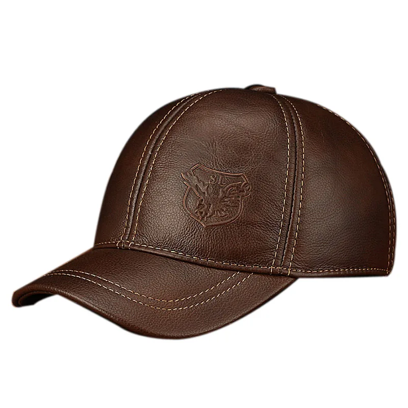 Новинка 2019 зимние шапки с ушками мужские бейсболки из натуральной кожи мужская