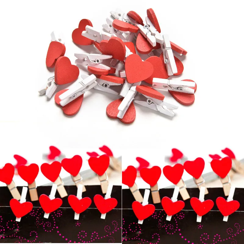 

Mini Heart Love Wooden Clothes Photo Paper Peg Pin Clothespin Craft Postcard Clips Home Wedding Decoration 20 PCS