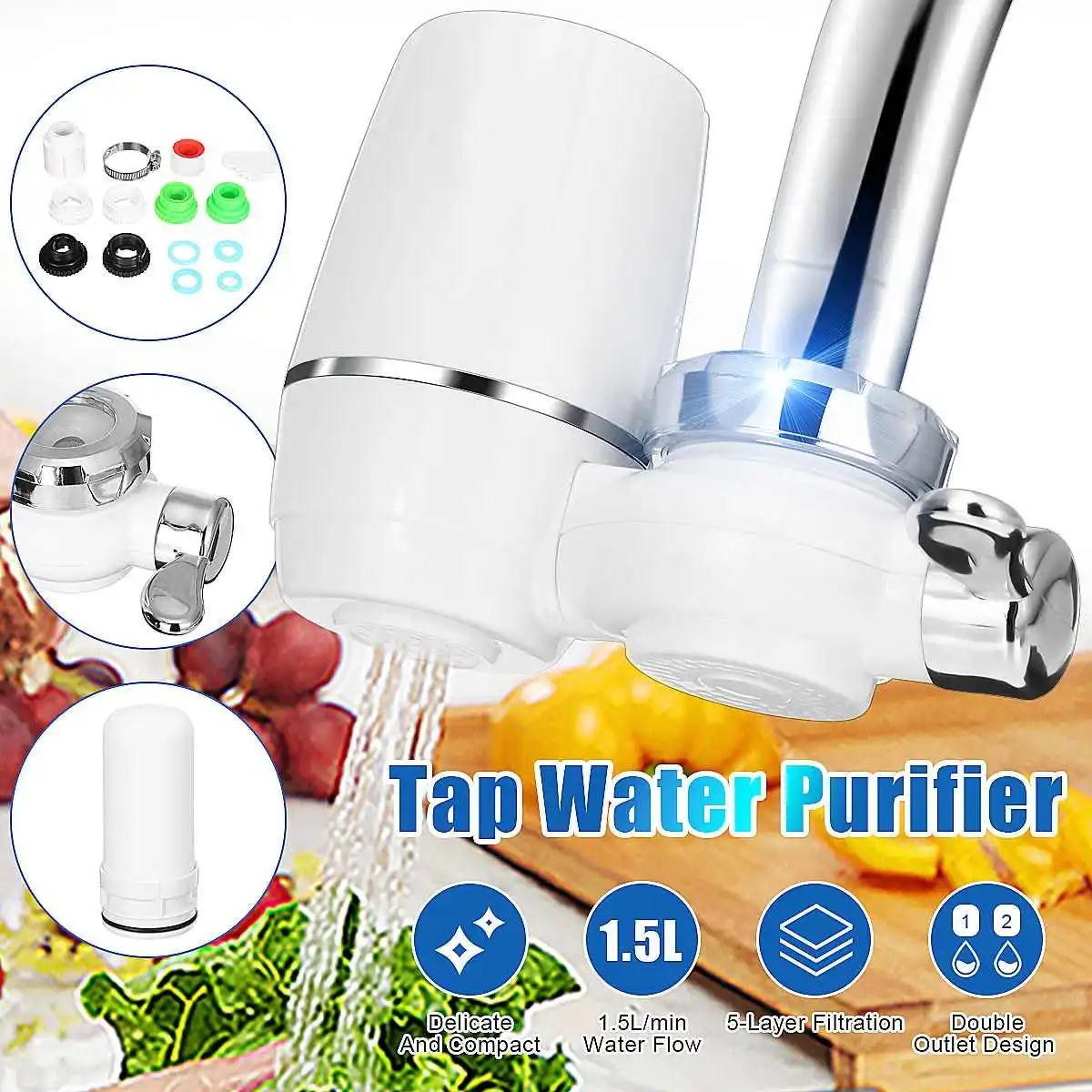 

Tap Water Purifier Clean Kitchen Faucet Washable Ceramic Percolator Water Filter Filtro Rust Bacteria Removal Replacement Filte