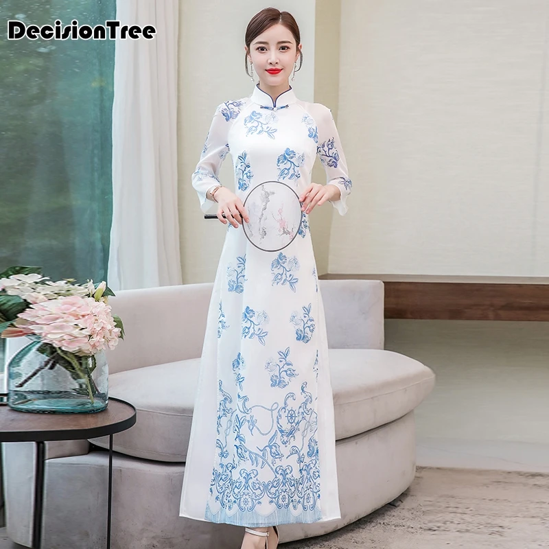 Чонсам aodai белая женская aodai вьетнамская традиционная одежда ao dai вьетнамское платье вьетнамские костюмы Улучшенный чонсам