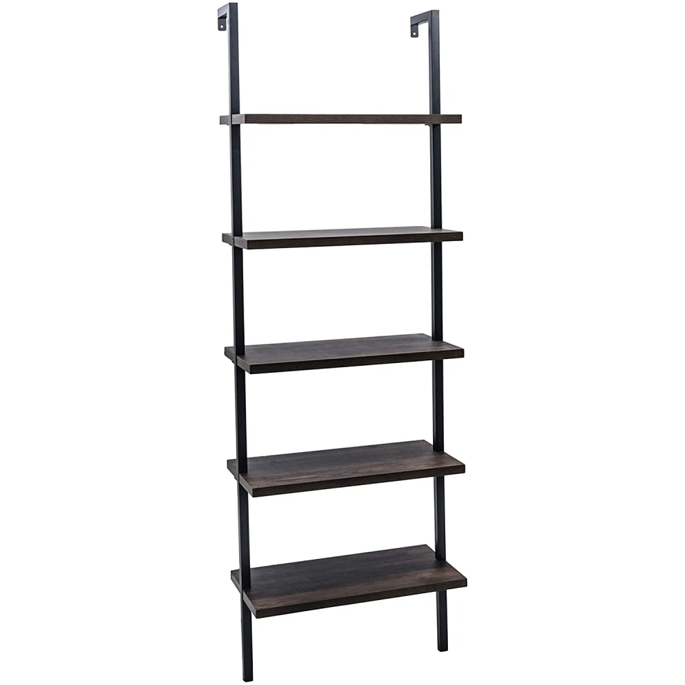

Bookshelf Bookcase 5-Tier Modern Ladder Shelf Multipurpose Storage Rack Industrial Metal Frame Sturdy Easy Install[US-Stock]