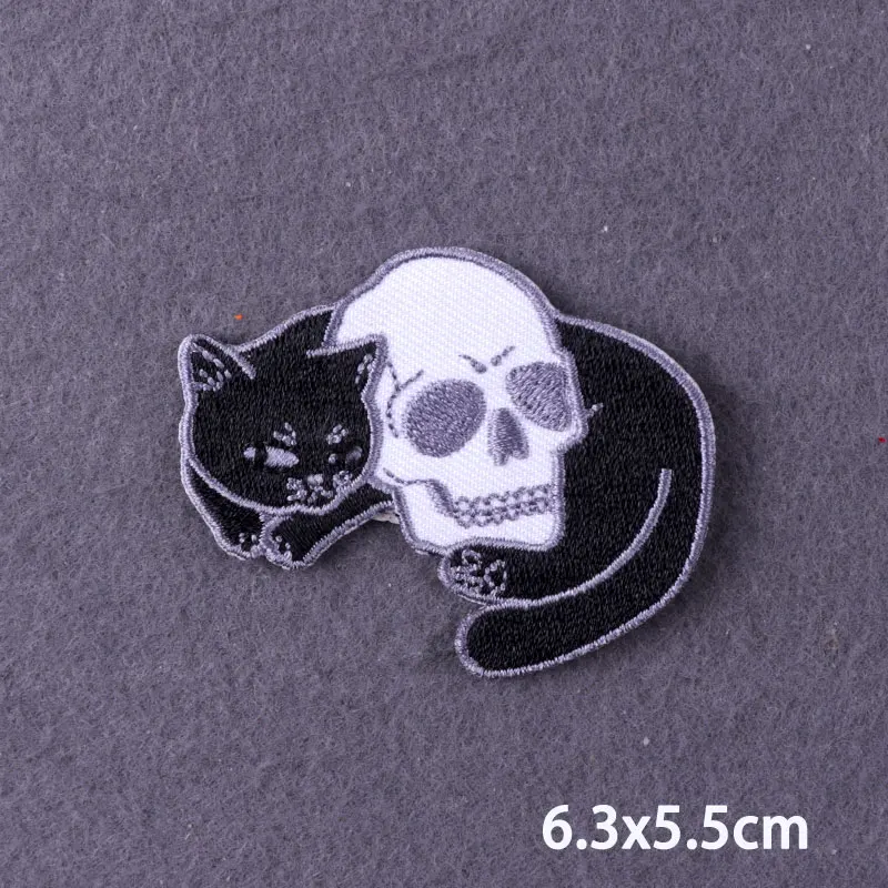 Черные вышитые нашивки в стиле хиппи для одежды с утюгом панк черепом Аппликации