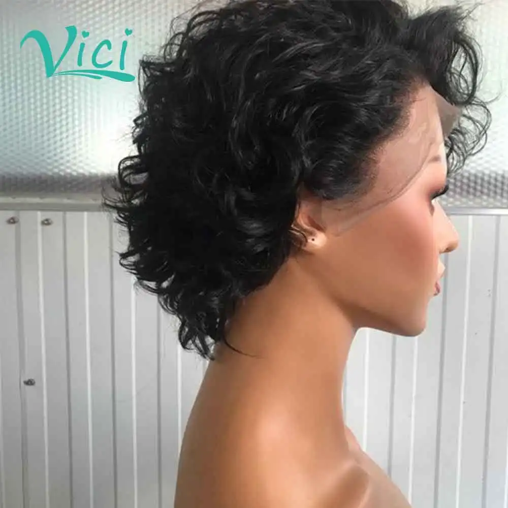 Wet And волнистые парики на фронте шнурка человеческие волосы парик Короткие