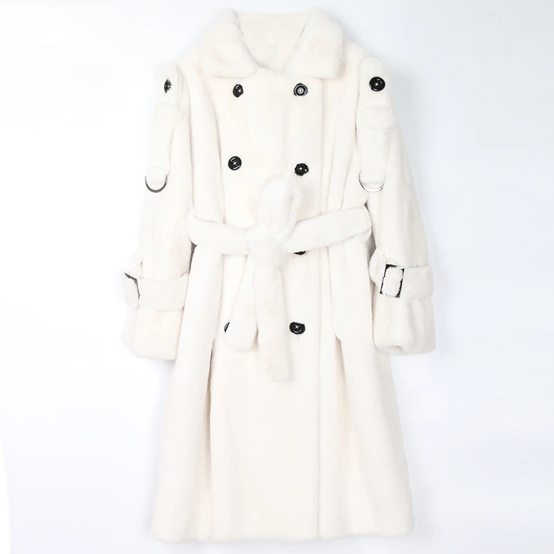 

Wenfly Women Warm Fluffy Faux Fur Mink Coat Double Breasted Plus Size Winter Korean Sashes Loose Thick Outerwear Manteau Hiver