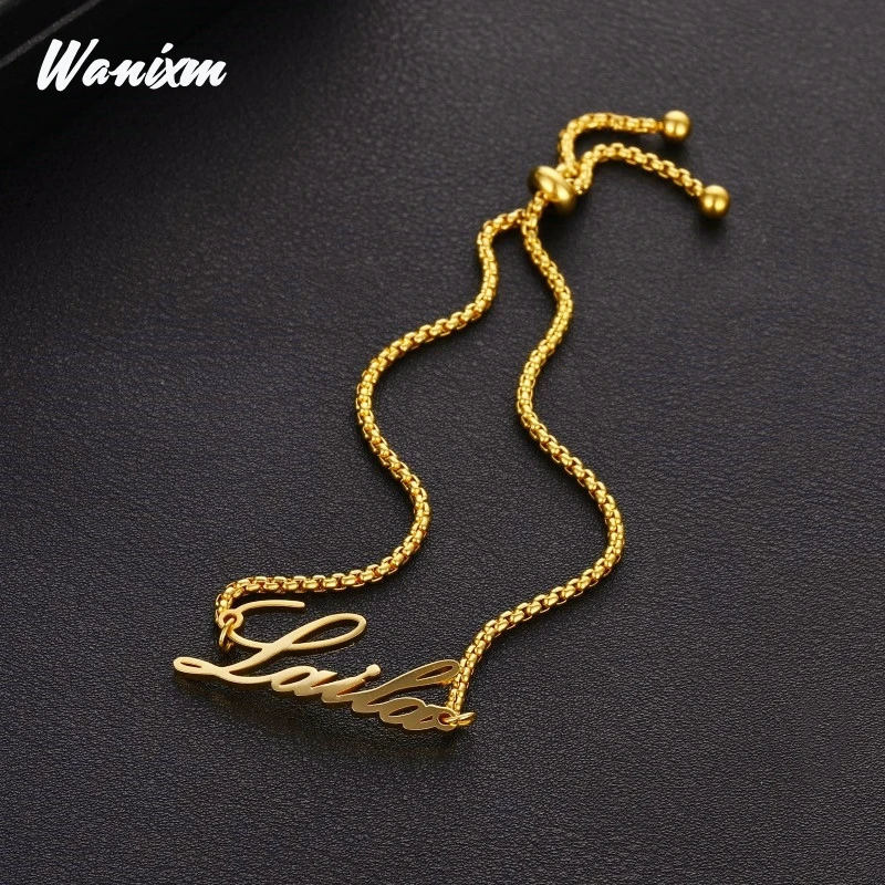 Wanixm индивидуальное имя браслет для женщин Золотая Нержавеющая сталь