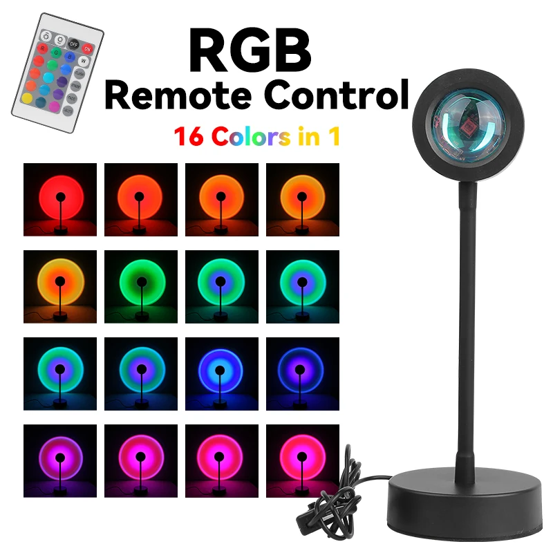 

USB проекционная лампа заката Радужный закат проектор светодиодный ночник 4/16 цветов RGB светодиодная лампа настроения пульт дистанционного у...