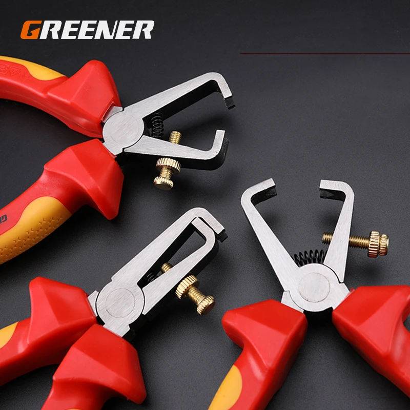

Greener VDE 6" Wire Stripper Pliers Durable forged Cr-V steel with Ni-Fe Coating Plier Comfort Grip Handle Hand tools