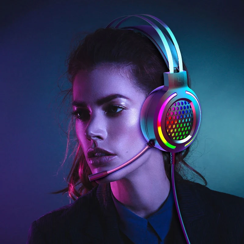 

3.5mm+USB Head-Mounted Computer Gaming Headset with Microphone Switch Volume Control Suitable for Desktop PC Laptop