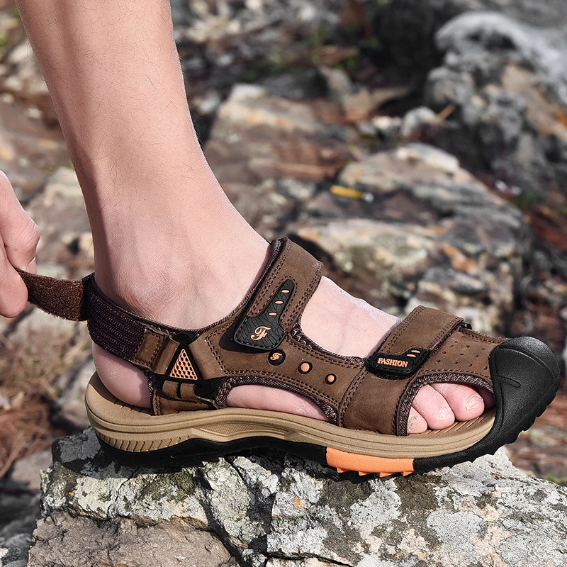 Мужская обувь Повседневные сандалии из натуральной кожи Модные треккинговые