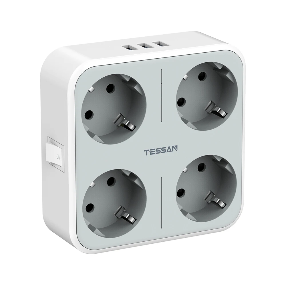 

TESSAN 7 in 1 EU Wall Outlet Extender with On/Off Switch 4 AC Outlets + 3 USB Ports 5V/2.4A for Camera,Smartphone and Laptop