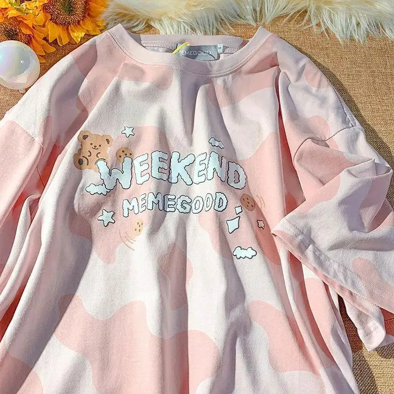 

Summer graphic T-shirt top women Japanese sweet college style loose all-match top ladies long sleeve top clothes shirt vintage