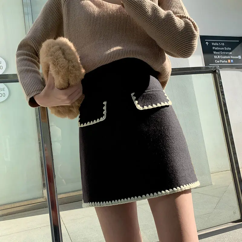 

2021 Autumn Winter High Waist A-line Woolen Skirt Women Vintage Mini Short Skirts Ladies Office Ladies Skirt Faldas Mujer Y148
