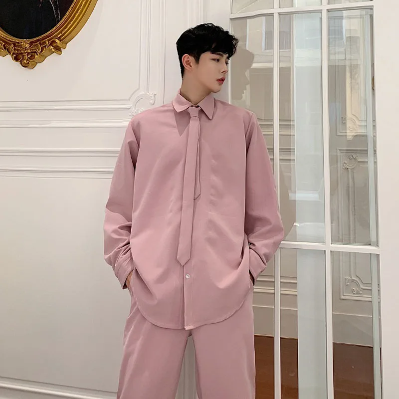 shirt pant sets Мужской винтажный Модный Свободный Повседневный Длинный розовый Тренч мужской женский ветровка пальто куртка Уличная Хип-Хоп Верхняя одежда - Цвет: shirt pant sets
