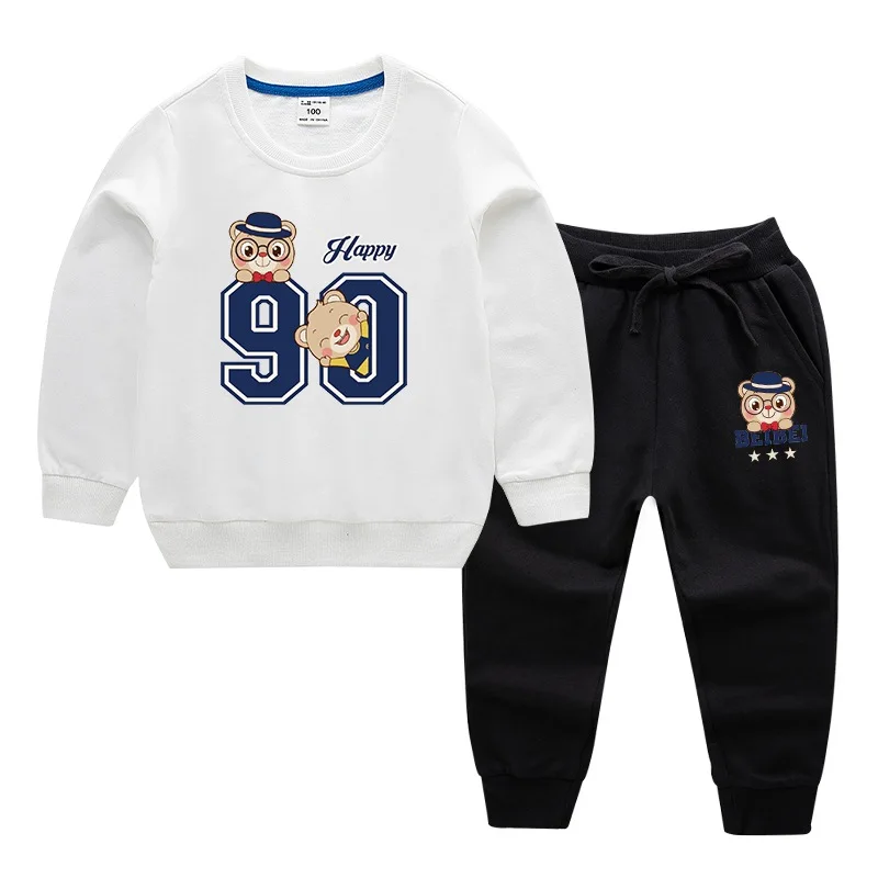 White-Black Детский костюм новая детская одежда из хлопка Детский костюм на весну и осень одежда для маленьких мальчиков и девочек - Цвет: White-Black