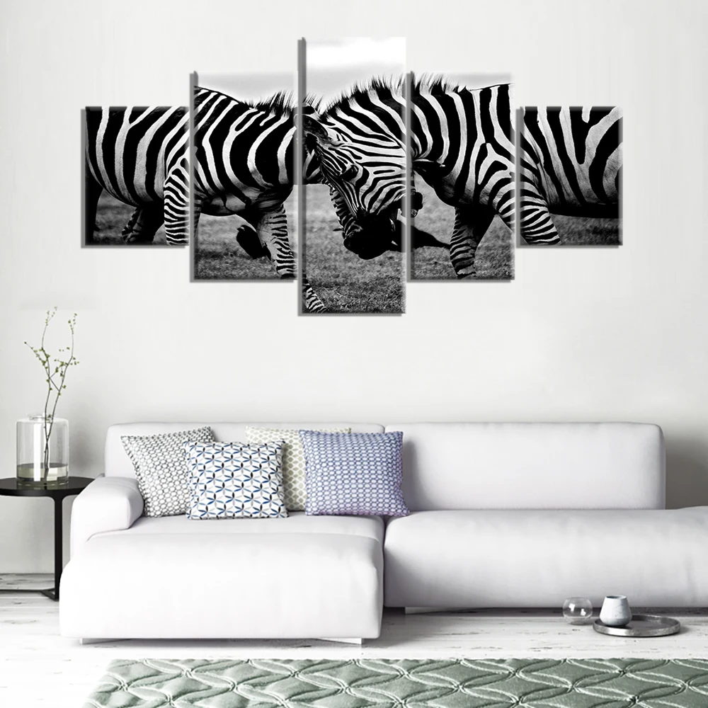 Настенные картины на холсте домашний декор 5 шт. черно-белые зебры картина