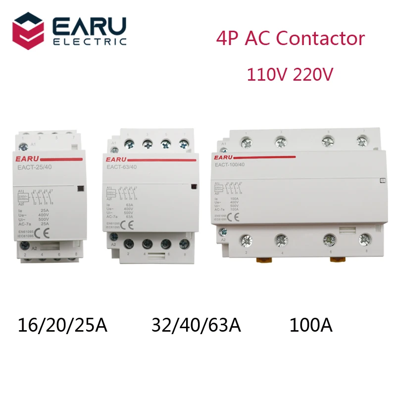Модульный контактор переключатель 4P 16 100A AC 110 В 220 Гц Din рейка бытовой контроллер 4NO