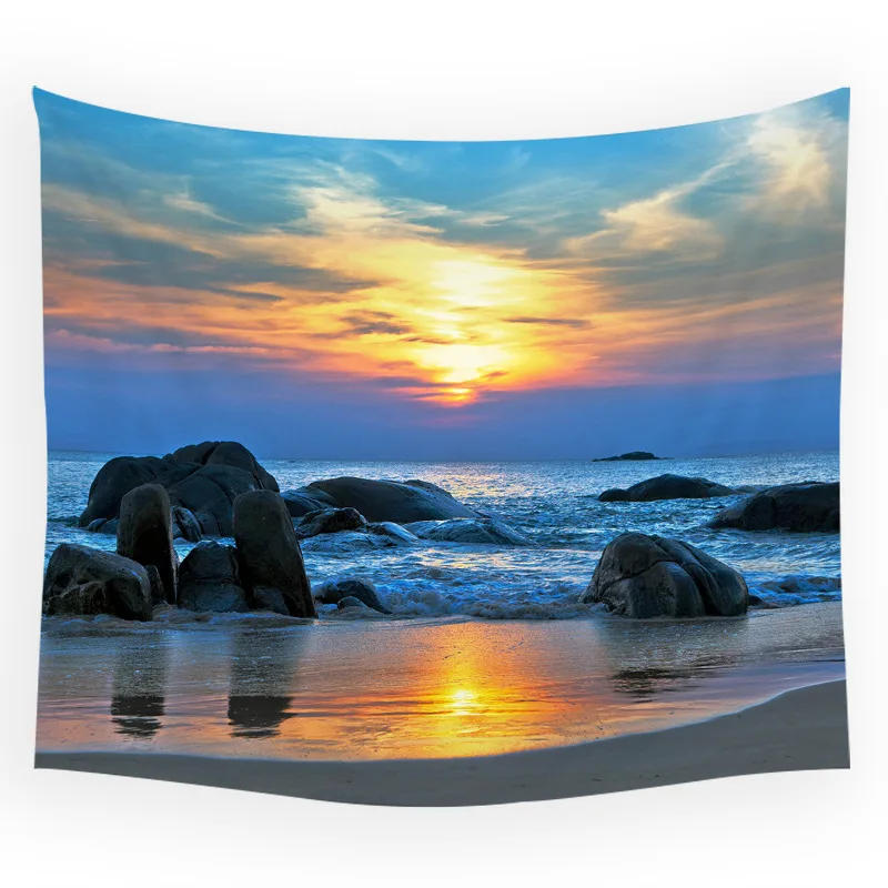 Морской Пляжный Пейзаж океанская волна кокосовое дерево закат парусный гобелен