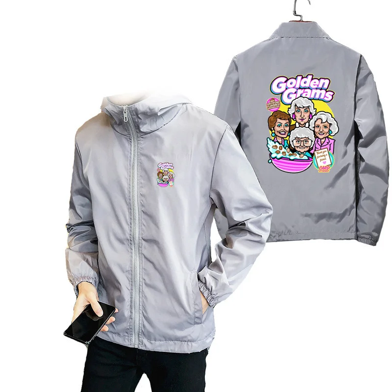 Golden Grams Print Jacket Men Spring And Autumn Fashion Long Sleeve Casual Windbreaker Coat Male Oversized Harajuku Clothing | Мужская