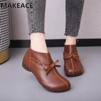 2021 autumn womens shoes fashion short tube womens boots bare boots 35 41 leather casual mother shoes british style low heels