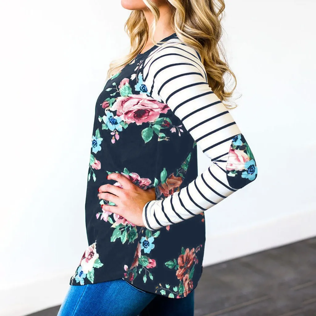 Женская блузка с длинным рукавом для беременных цветочный полосатый топ