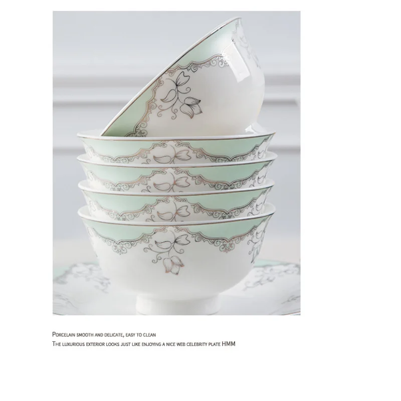 Chinese Round Applique Bowls and Dishes Jingdezhen Ceramic Tableware Bone China Rice Bowl Ramen Noodles Soup Serving