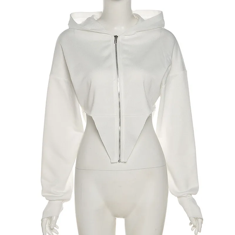 

CNYISHE Casual Long Sleeve Zipper Hooded Cropped Shirts Women T-shirts Tees Fashion Loose Crop Tops Woman T Shirts 2021 Sexy Tee