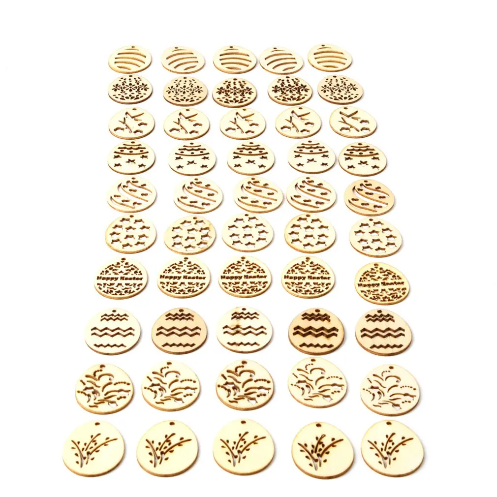 

50pcs/bag Easter Wooden DIY Creative Pendant Home Decoration DIY Egg Wooden Craft Pendant Carving Wooden Craft