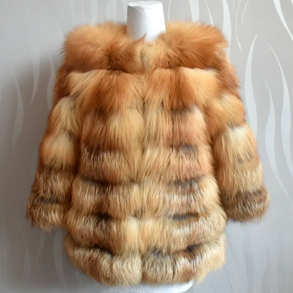 Natural Fox Fur Silver Fox Coat Women's Short Winter Beautiful 100% Real Red Fox Fur Genuine Leather Keep Warm Fashion