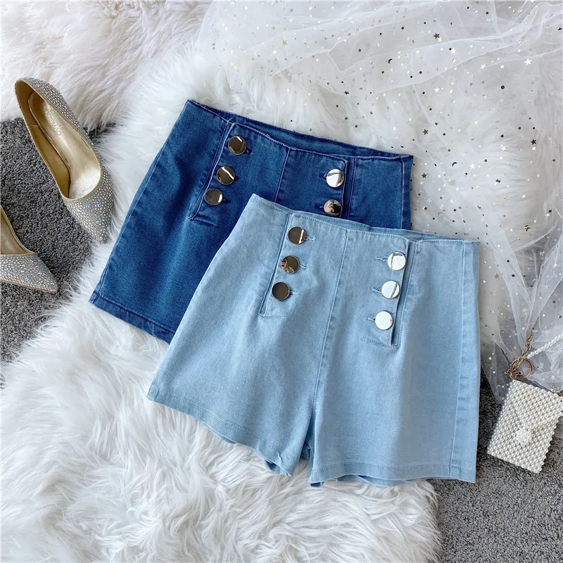 Летние популярные шорты 2020 женские тонкие двубортные джинсовые сексуальные с