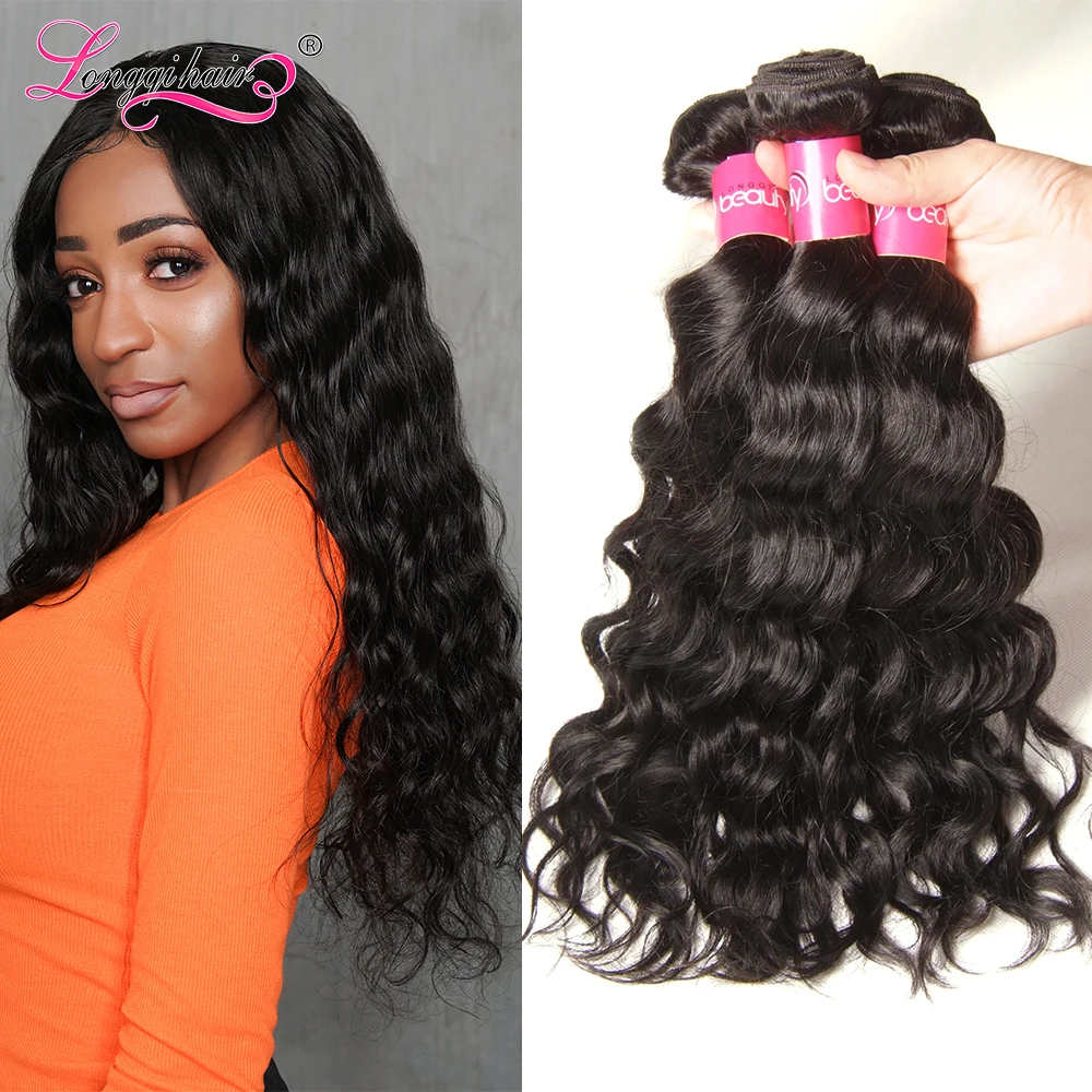 Longqi Hair бразильские натуральные волнистые пряди 3 шт. Remy кудрявые пучки волос