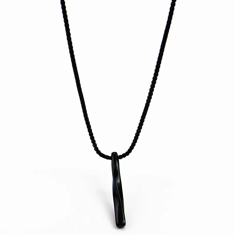 

2021 Fashion New Black Rectangle Pendant Necklace Men Trendy Simple Stainless Steel Chain Men Necklace Jewelry Gift Gothic