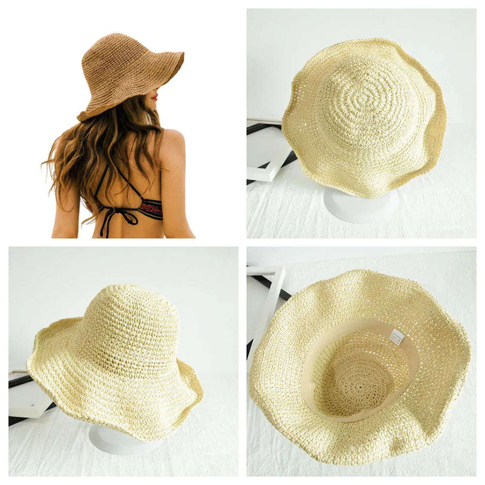 

Fashion Hats Women Retro Flat Drooping Hat Brim Hand-made Straw Hat Ladies Outdoor Sun Protection Beach Straw Hat Summer New