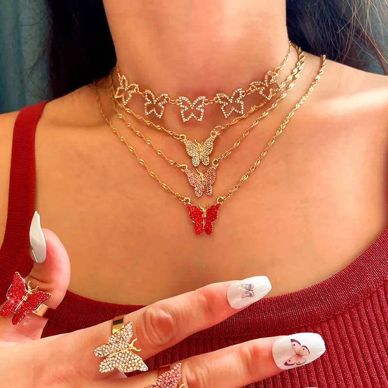 

Flatfoosie New Shiny Crystal Butterfly Choker Necklaces for Women Multilayer Snake Animal Pendant Necklace Fashion Jewelry Gift