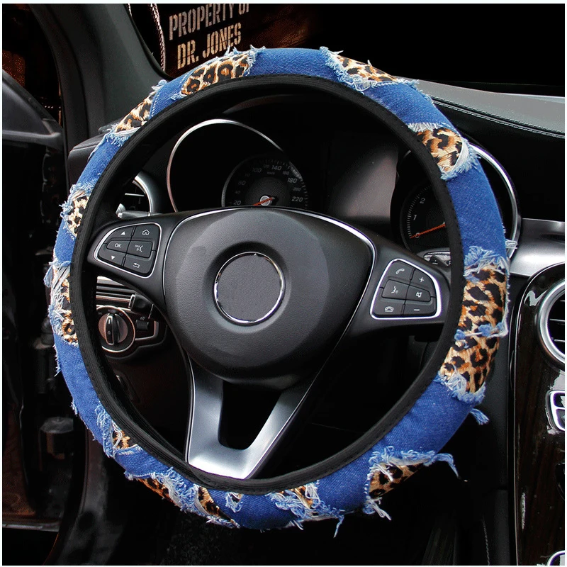 

Универсальный стиль автомобиля, чехол на руль автомобиля, чехлы на руль, подходящие леопардовые джинсовые автомобильные аксессуары