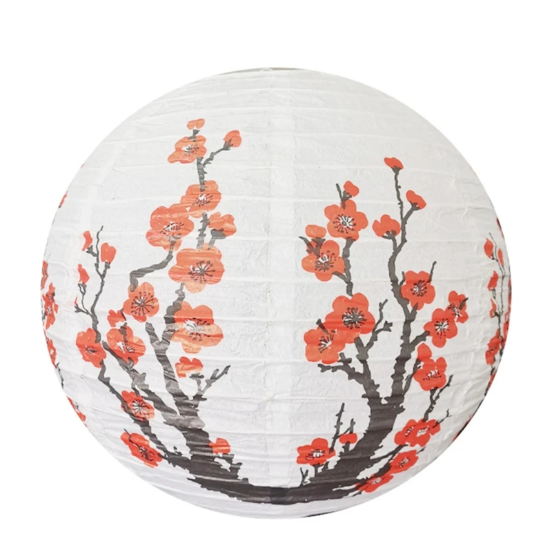 

Red Cherry Flowers Paper Lantern White Round Chinese Japanese Paper Lamp for Hom P82C