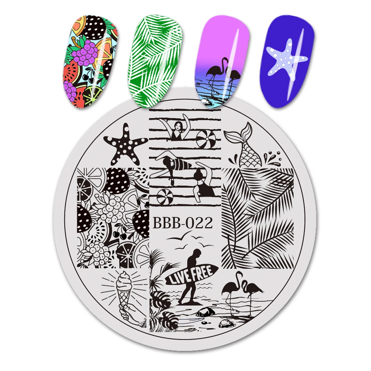 Круглый Летних Фруктов пляжный купальный нейл арта шаблоны для стемпинга